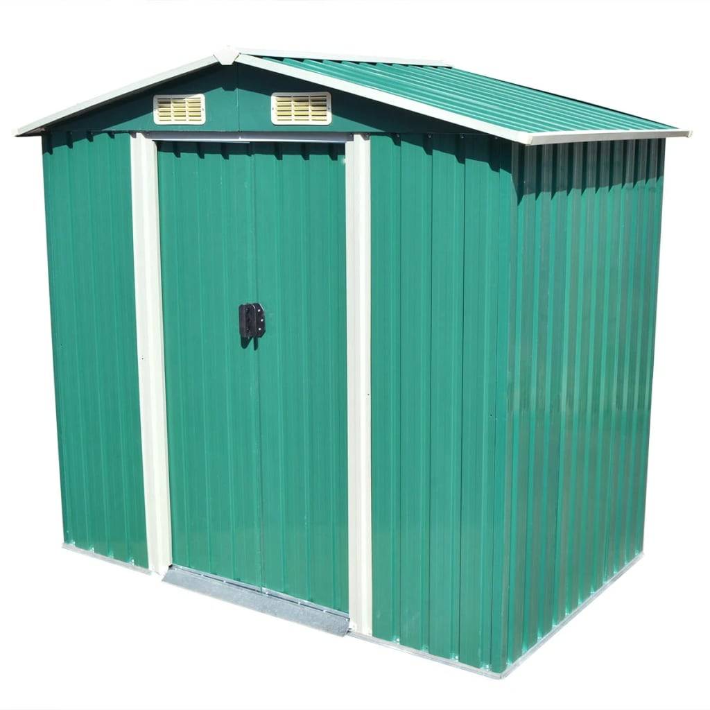 Abri Jardin Métal Acier Galvanisé Double Porte Rangement 204x132x186cm Vert - ComfortXL Outdoor Living - Image 1