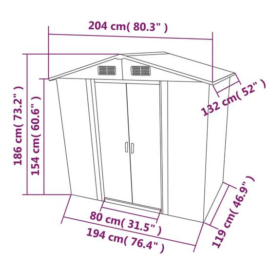 Abri Jardin Métal Acier Galvanisé Double Porte Rangement 204x132x186cm Vert - ComfortXL Outdoor Living - Image 8