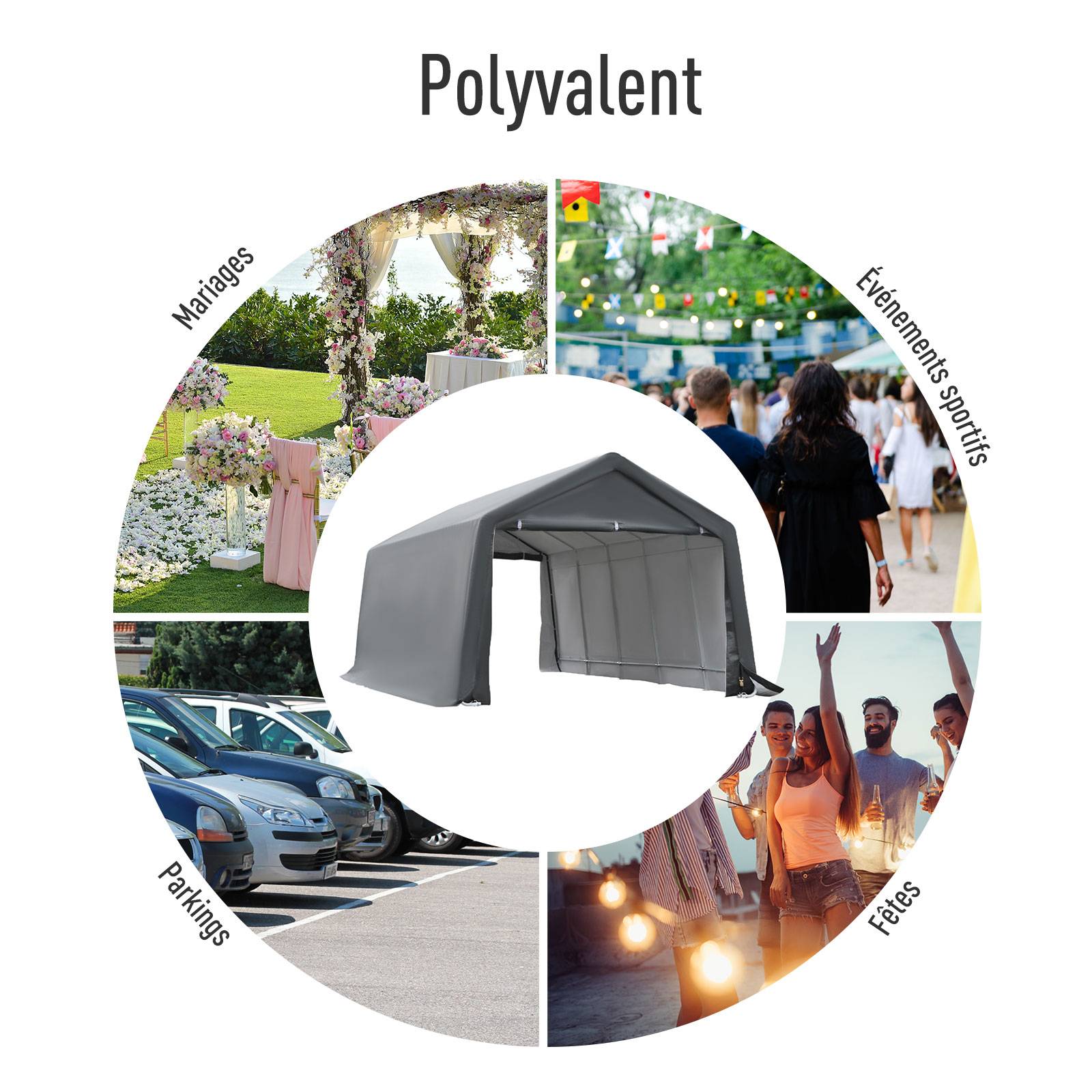 Outsunny - Tente garage carport dim. 6L x 3,6l x 2,75H m acier galvanisé robuste PE haute densité 195 g/m² imperméable anti-UV blanc gris - Outsunny - Image 9
