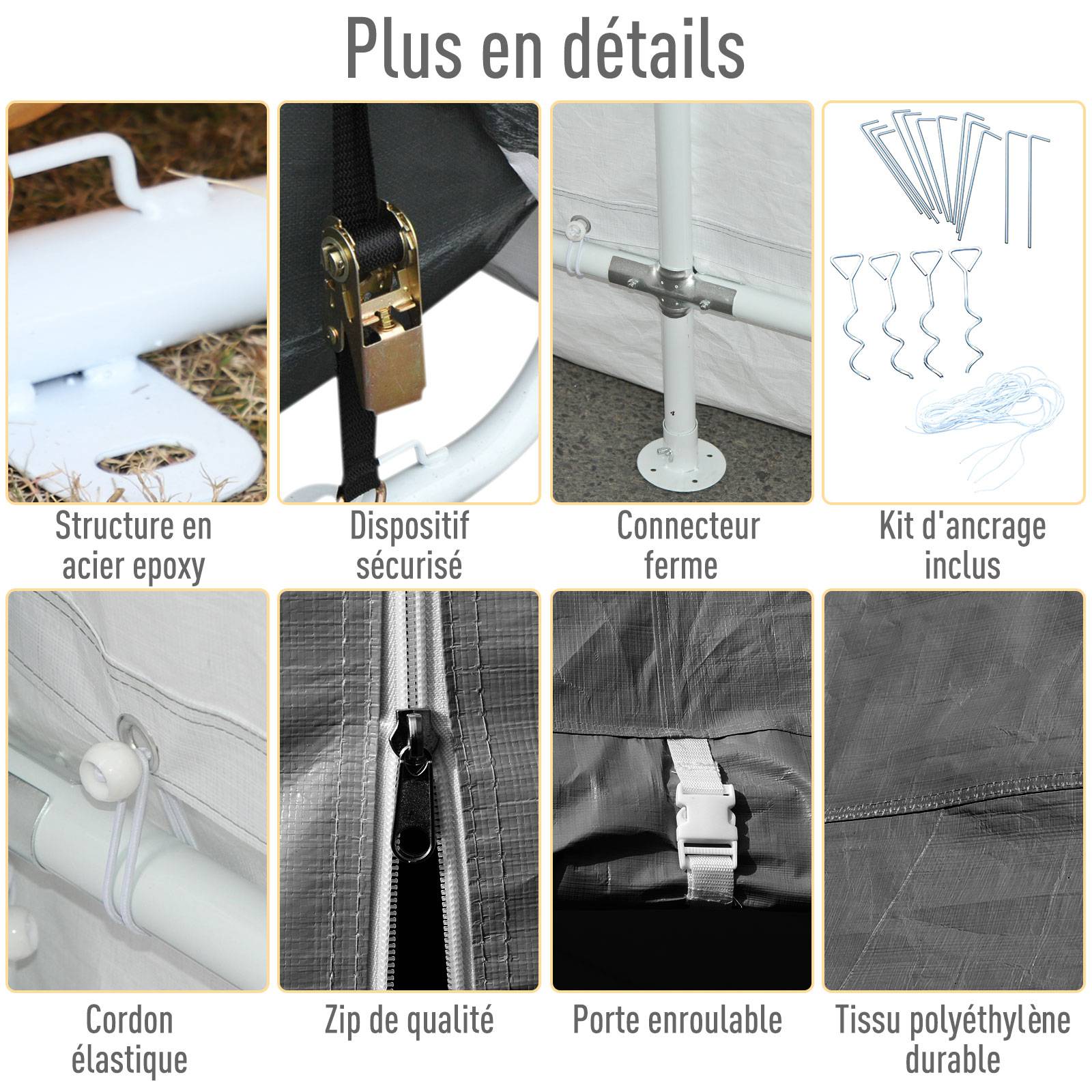 Outsunny - Tente garage carport dim. 6L x 3,6l x 2,75H m acier galvanisé robuste PE haute densité 195 g/m² imperméable anti-UV blanc gris - Outsunny - Image 6