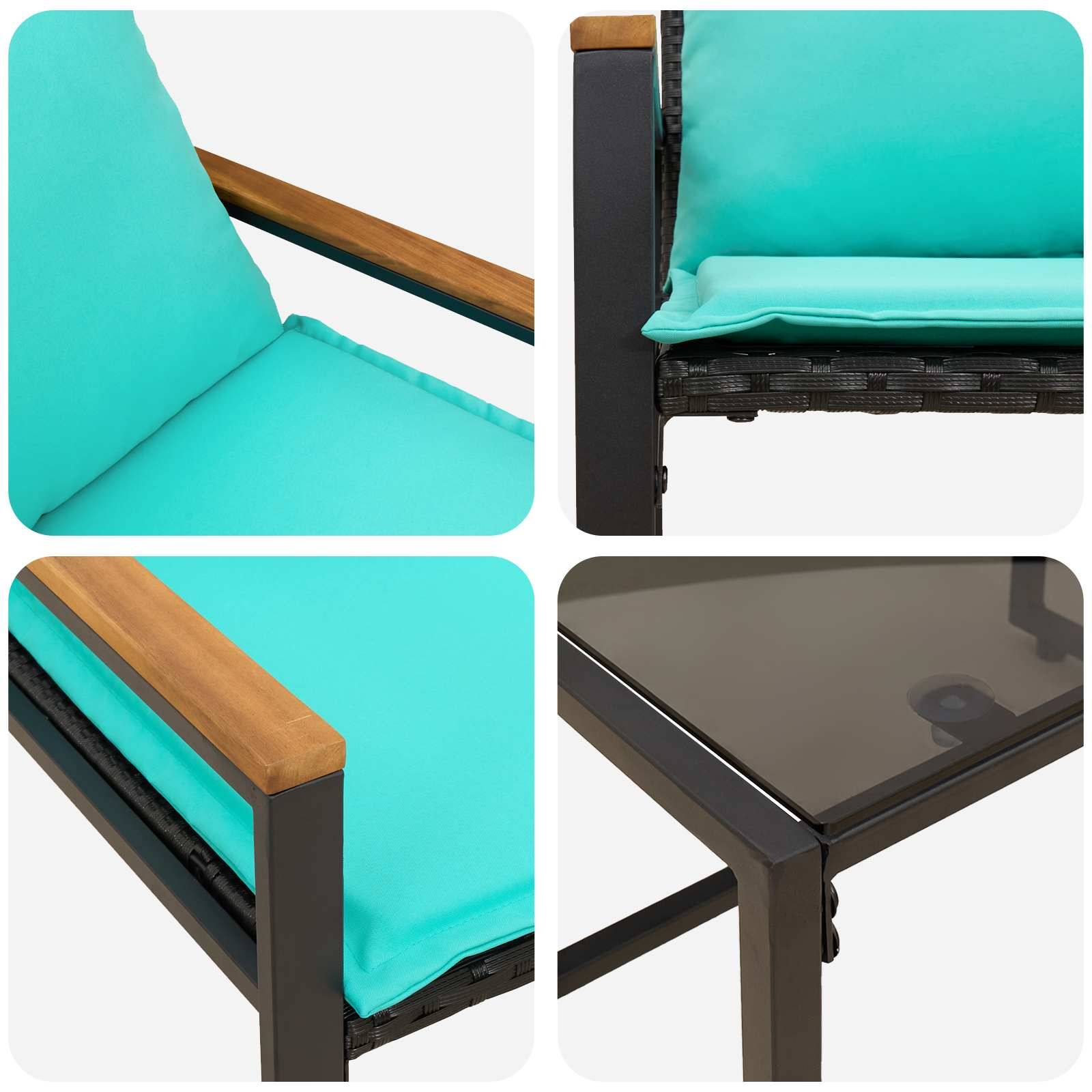 Ensembles de meubles avec coussin 3 pcs | Mobilier d'extérieur Noir et turquoise Rotin Maison Chic - Image 9
