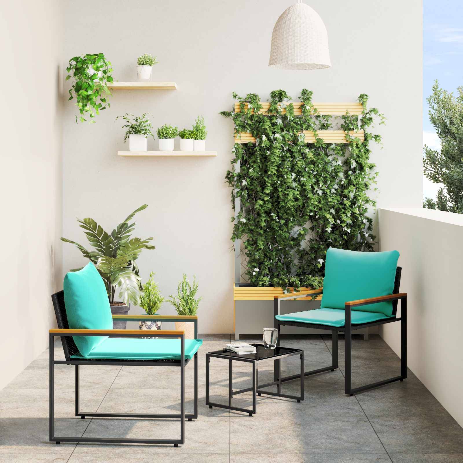 Ensembles de meubles avec coussin 3 pcs | Mobilier d'extérieur Noir et turquoise Rotin Maison Chic - Image 2