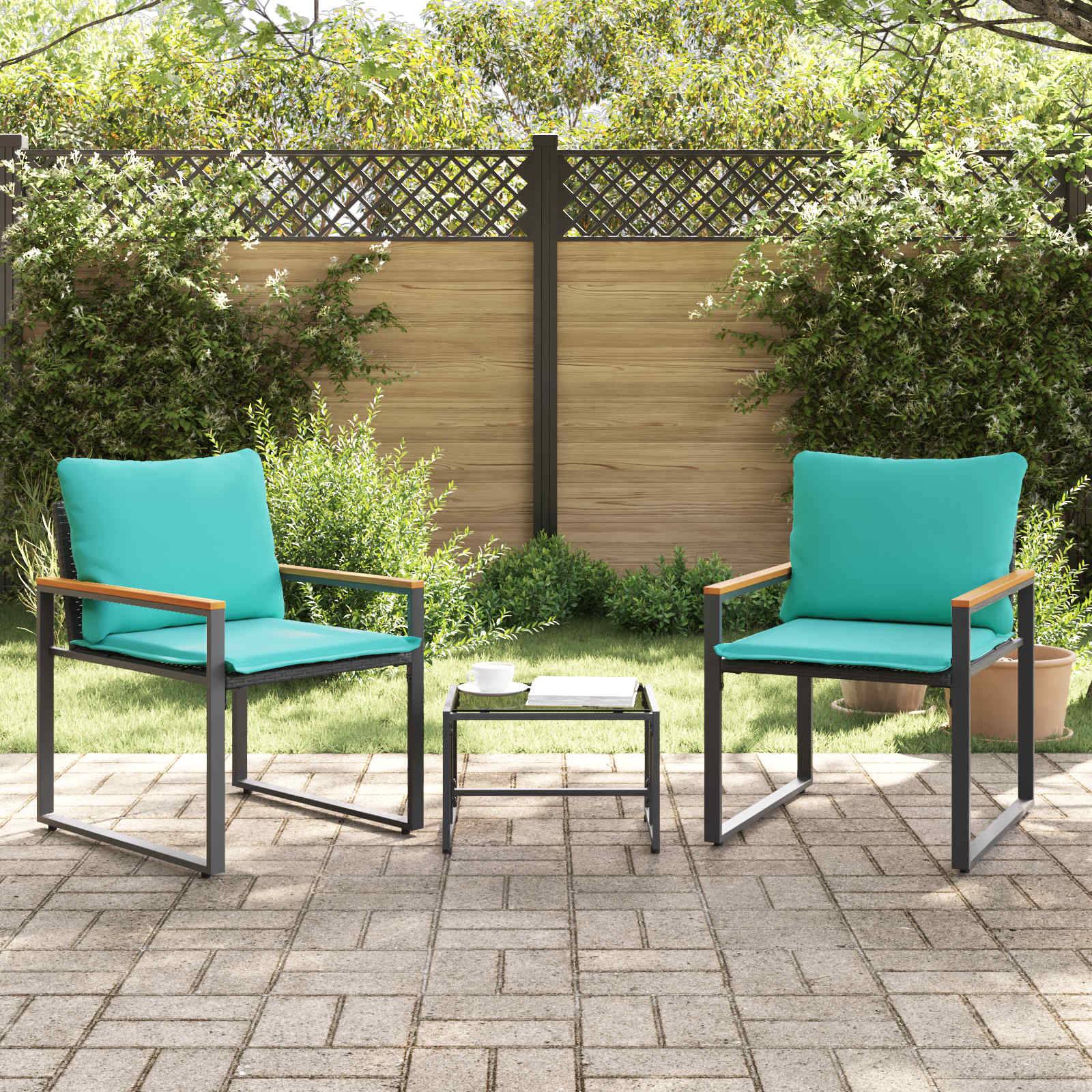 Ensembles de meubles avec coussin 3 pcs | Mobilier d'extérieur Noir et turquoise Rotin Maison Chic - Image 4