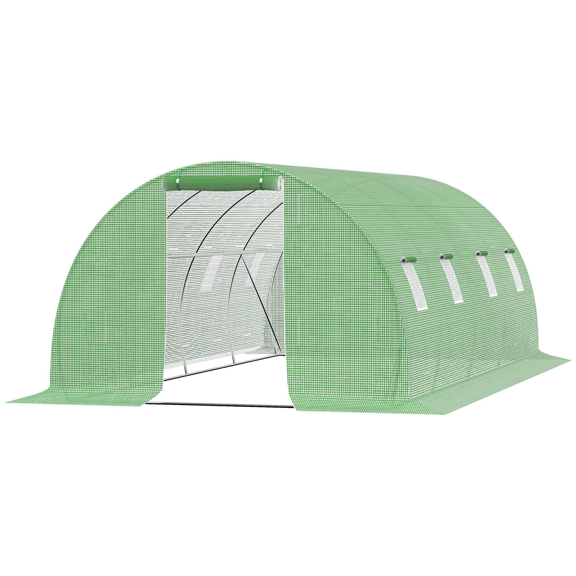 Sans Marque - Serre tunnel plain-pied 6x3x2 m 8 fenêtres moustiquaire structure acier bâche verte serre potager jardin extérieur - Image 2