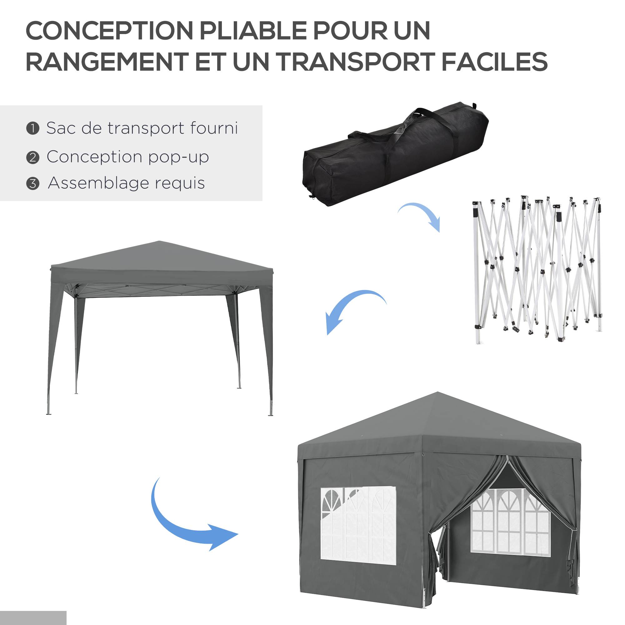 Barnum Tonnelle Pliante Acier Jardin Réception Protection UV Fenêtres 3x3m Gris - ComfortXL Outdoor Living - Image 7