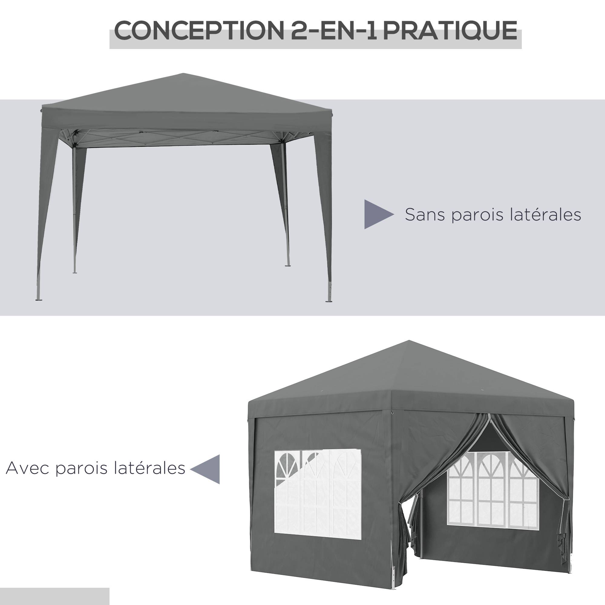 Barnum Tonnelle Pliante Acier Jardin Réception Protection UV Fenêtres 3x3m Gris - ComfortXL Outdoor Living - Image 6