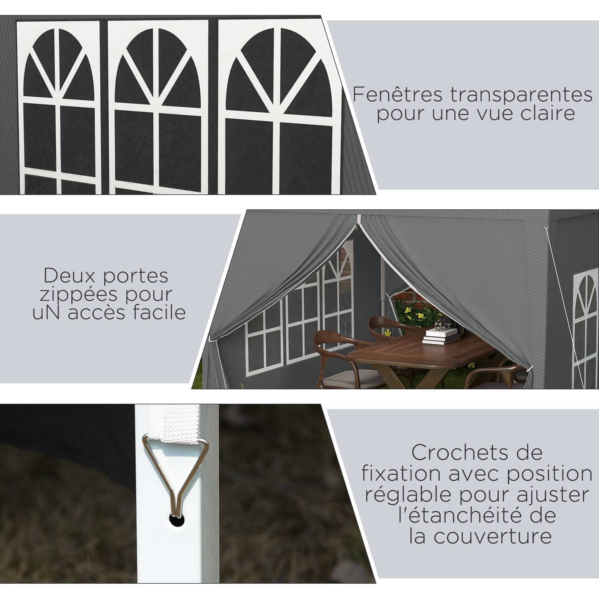 Barnum Tonnelle Pliante Acier Jardin Réception Protection UV Fenêtres 3x3m Gris - ComfortXL Outdoor Living - Image 10