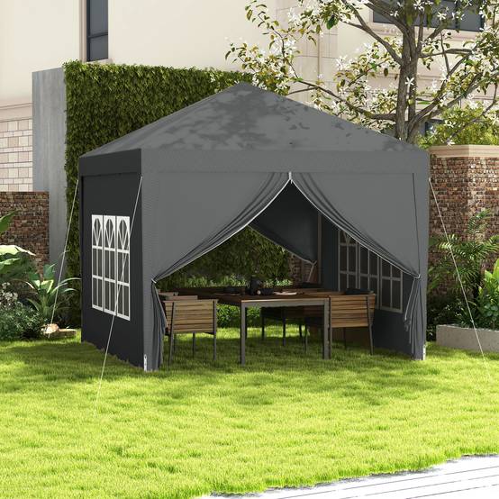 Barnum Tonnelle Pliante Acier Jardin Réception Protection UV Fenêtres 3x3m Gris - ComfortXL Outdoor Living - Image 4
