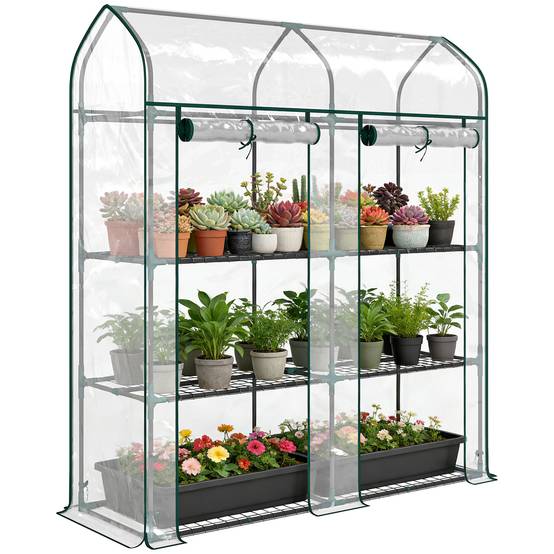 Serre Jardin Balcon PVC Plantes 3 Niveaux 2 Portes Enroulables 143x46x165cm Transparent - ComfortXL Outdoor Living - Image 1
