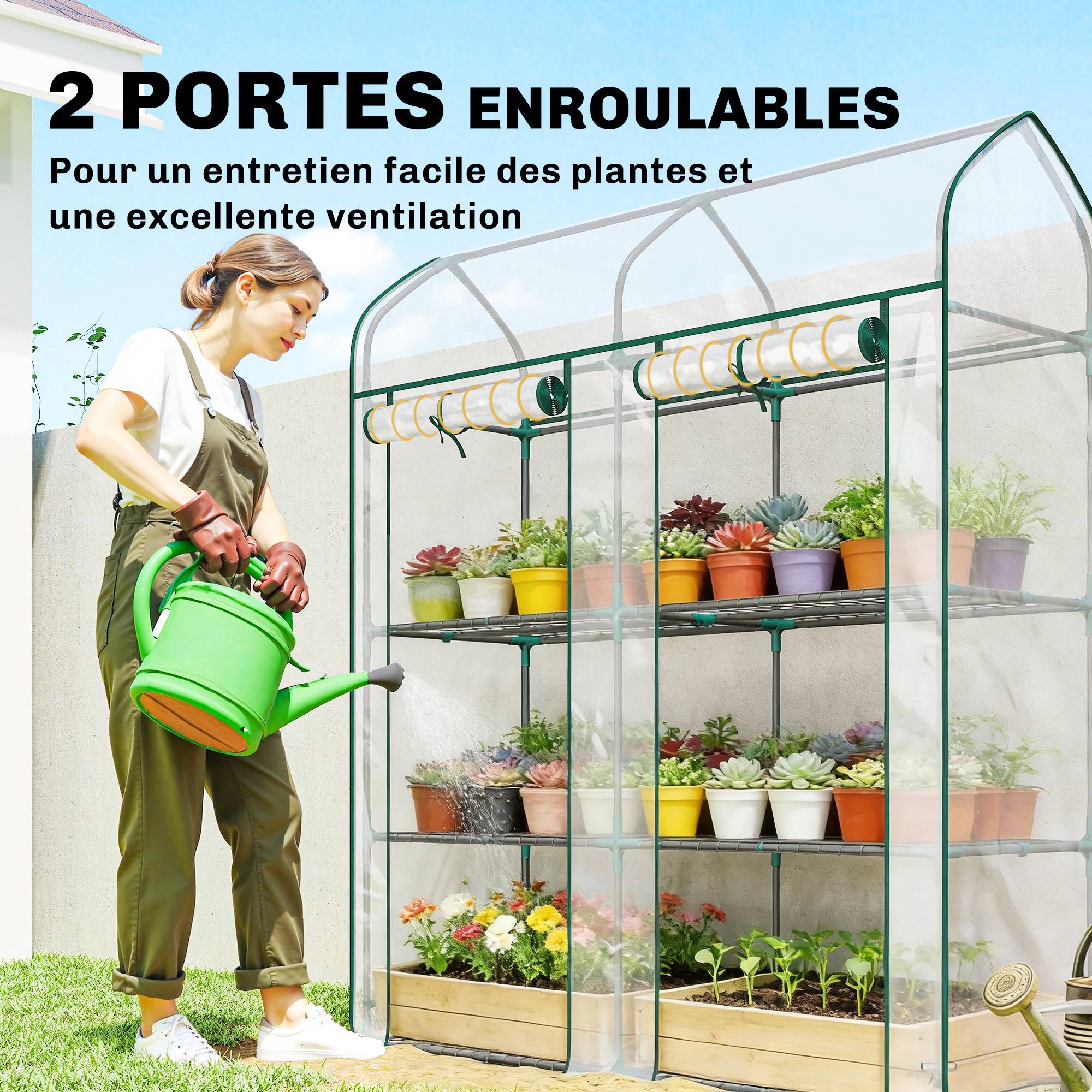 Serre Jardin Balcon PVC Plantes 3 Niveaux 2 Portes Enroulables 143x46x165cm Transparent - ComfortXL Outdoor Living - Image 7