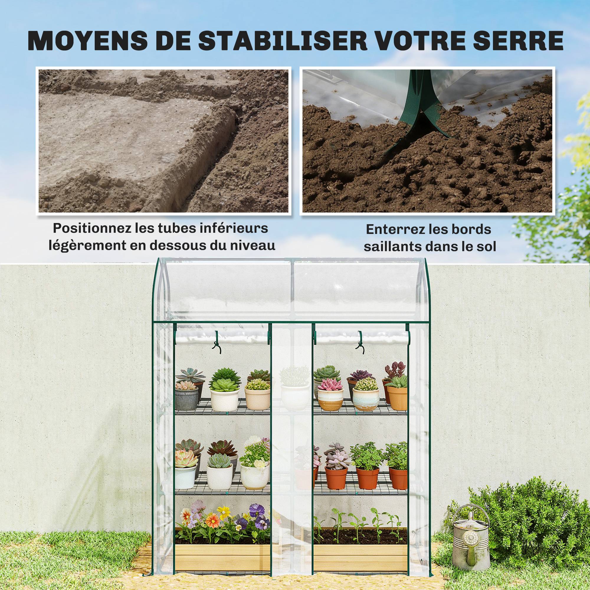Serre Jardin Balcon PVC Plantes 3 Niveaux 2 Portes Enroulables 143x46x165cm Transparent - ComfortXL Outdoor Living - Image 8
