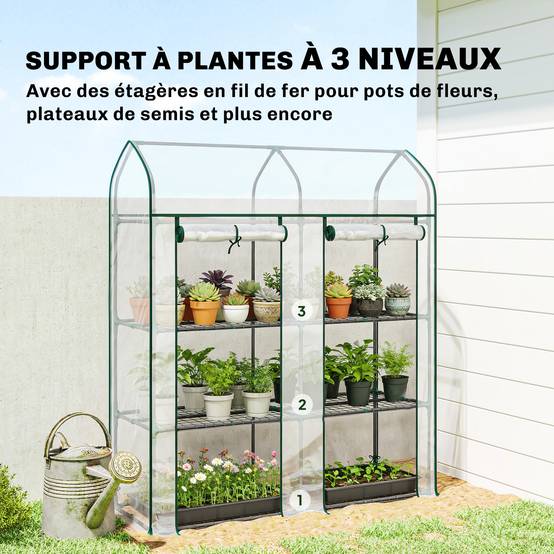 Serre Jardin Balcon PVC Plantes 3 Niveaux 2 Portes Enroulables 143x46x165cm Transparent - ComfortXL Outdoor Living - Image 6