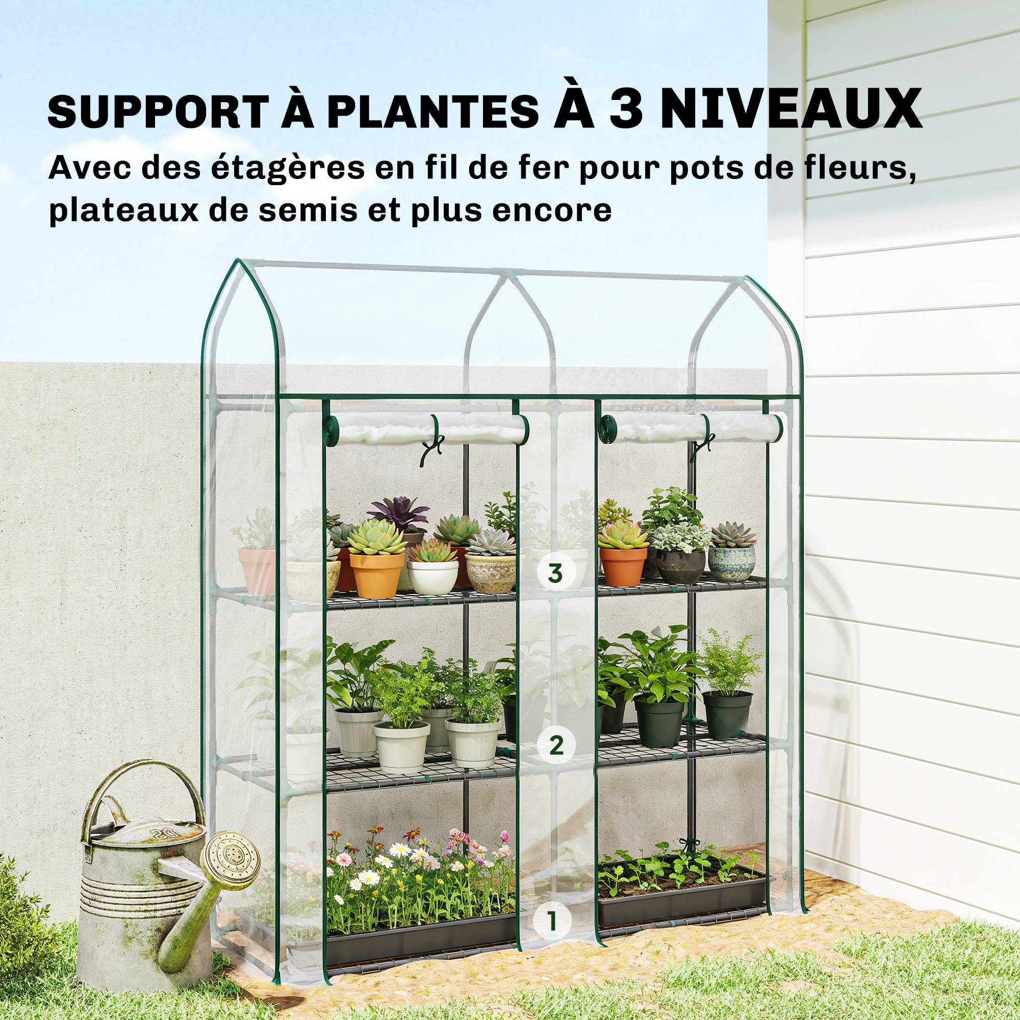 Serre Jardin Balcon PVC Plantes 3 Niveaux 2 Portes Enroulables 143x46x165cm Transparent - ComfortXL Outdoor Living - Image 6