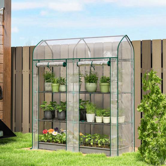 Serre Jardin Balcon PVC Plantes 3 Niveaux 2 Portes Enroulables 143x46x165cm Transparent - ComfortXL Outdoor Living - Image 3