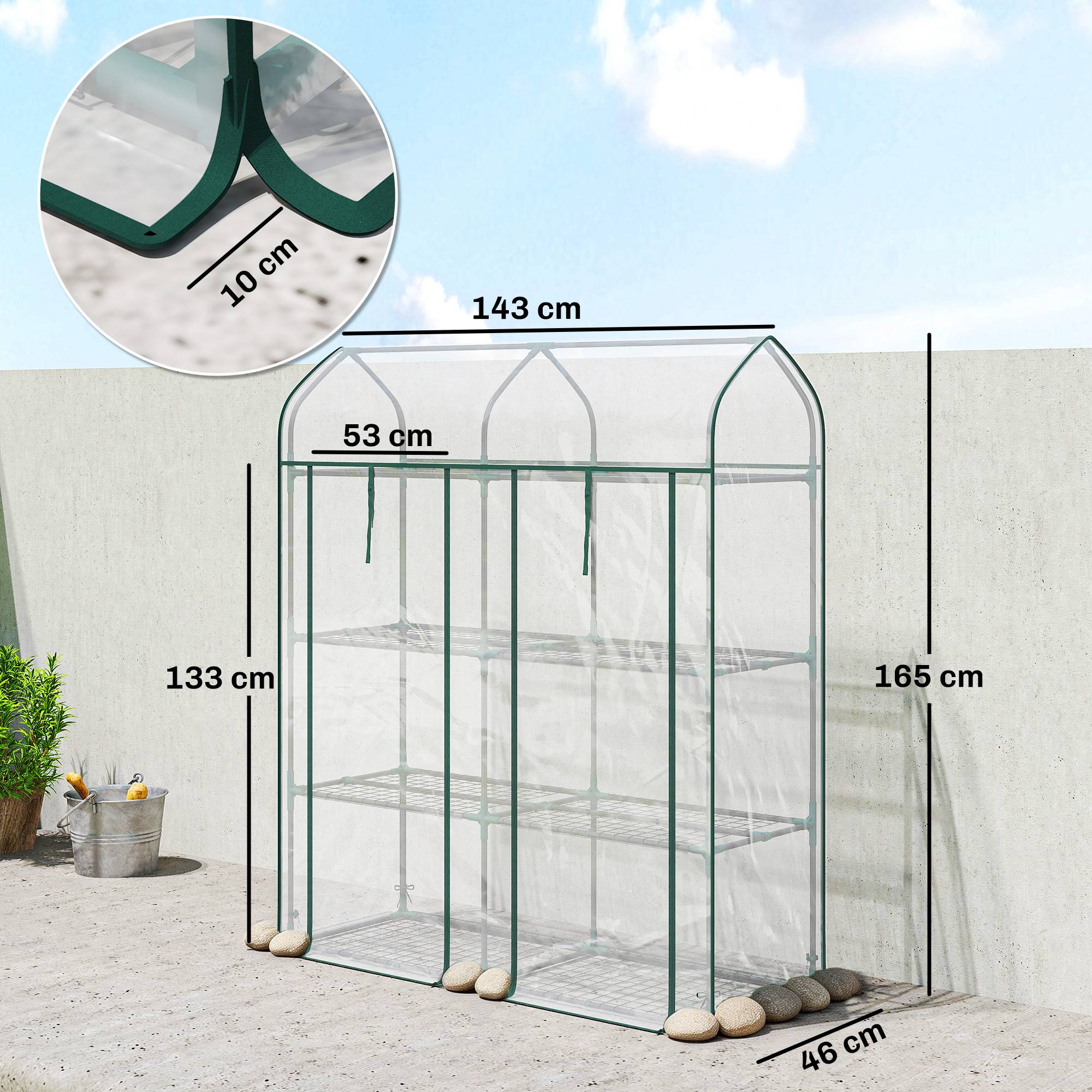 Serre Jardin Balcon PVC Plantes 3 Niveaux 2 Portes Enroulables 143x46x165cm Transparent - ComfortXL Outdoor Living - Image 5