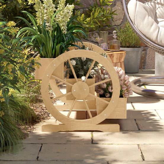 Jardinière en bois, pot de fleurs d'extérieur à 3 niveaux, design échelle, trous de drainage, 61 x 62 x 57 cm, naturel - Image 9