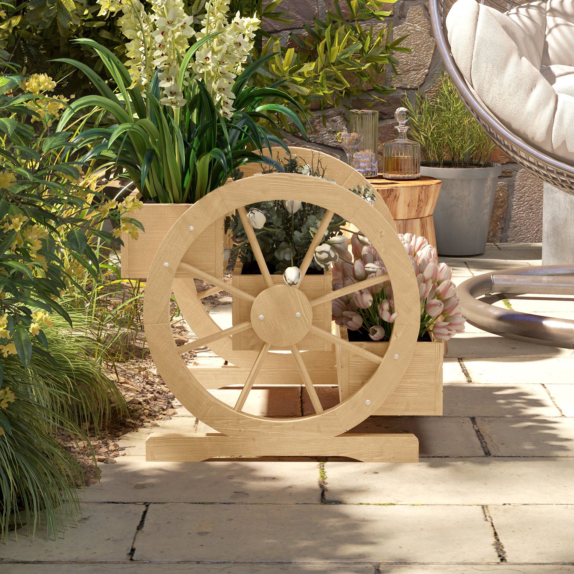 Jardinière en bois, pot de fleurs d'extérieur à 3 niveaux, design échelle, trous de drainage, 61 x 62 x 57 cm, naturel - Image 9