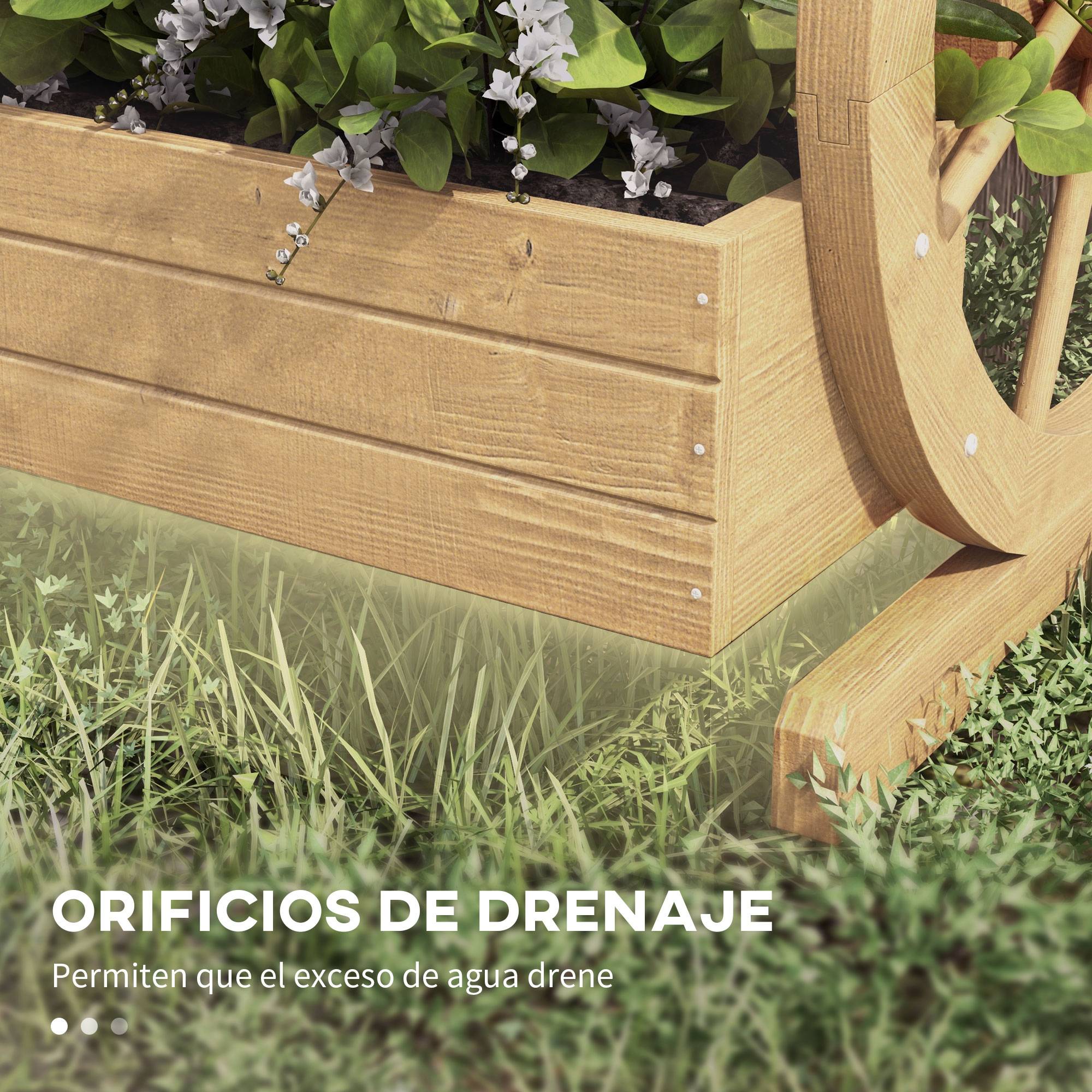 Jardinière en bois, pot de fleurs d'extérieur à 3 niveaux, design échelle, trous de drainage, 61 x 62 x 57 cm, naturel - Image 8