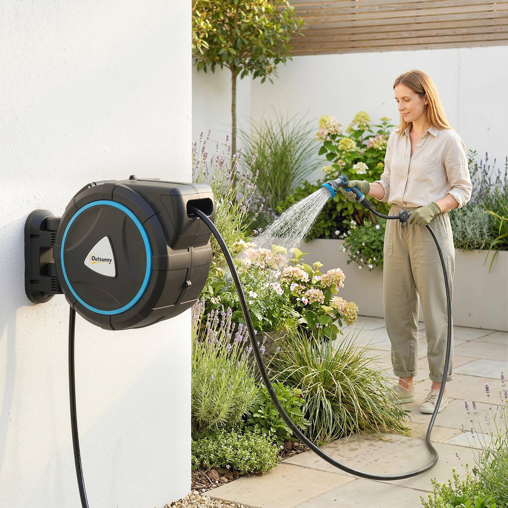 ComfortXL - Enrouleur tuyau arrosage mural PP bleu 23+2 m jardin rétractation automatique - ComfortXL Outdoor Living - Image 2