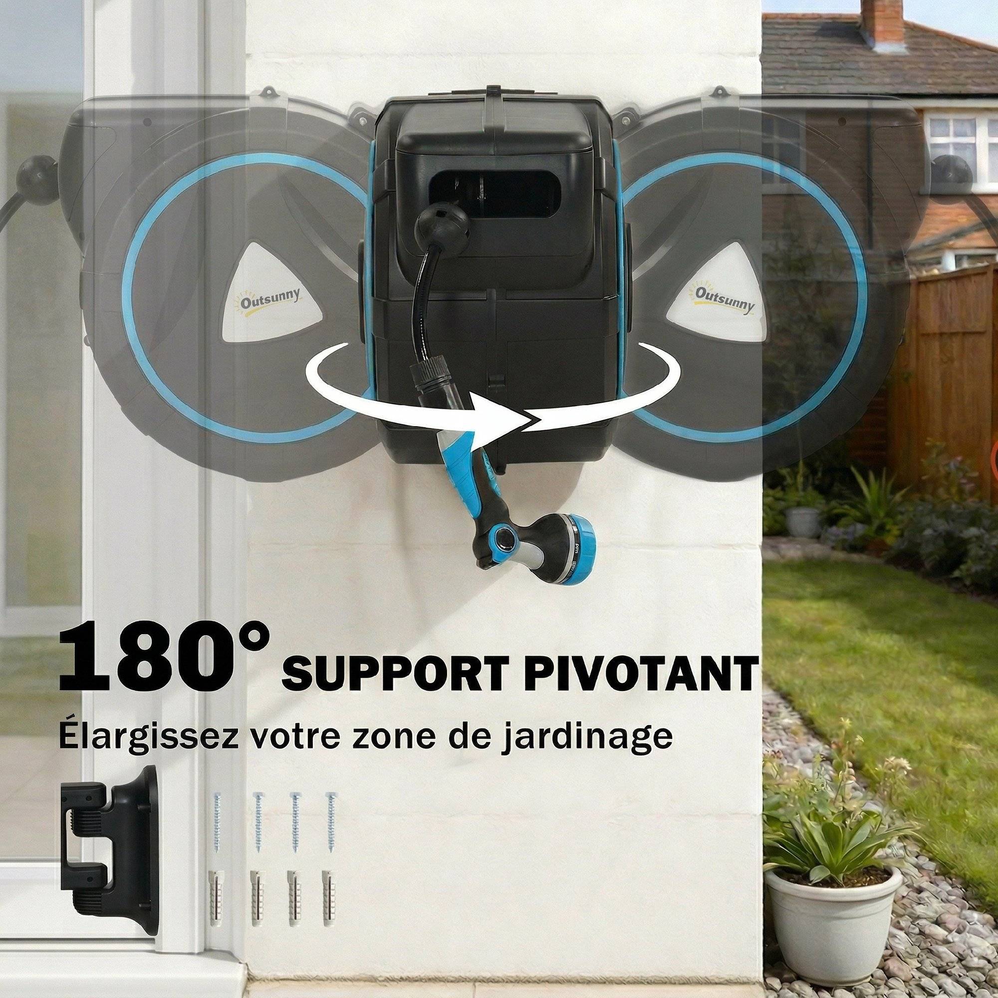 ComfortXL - Enrouleur tuyau arrosage mural PP bleu 23+2 m jardin rétractation automatique - ComfortXL Outdoor Living - Image 7