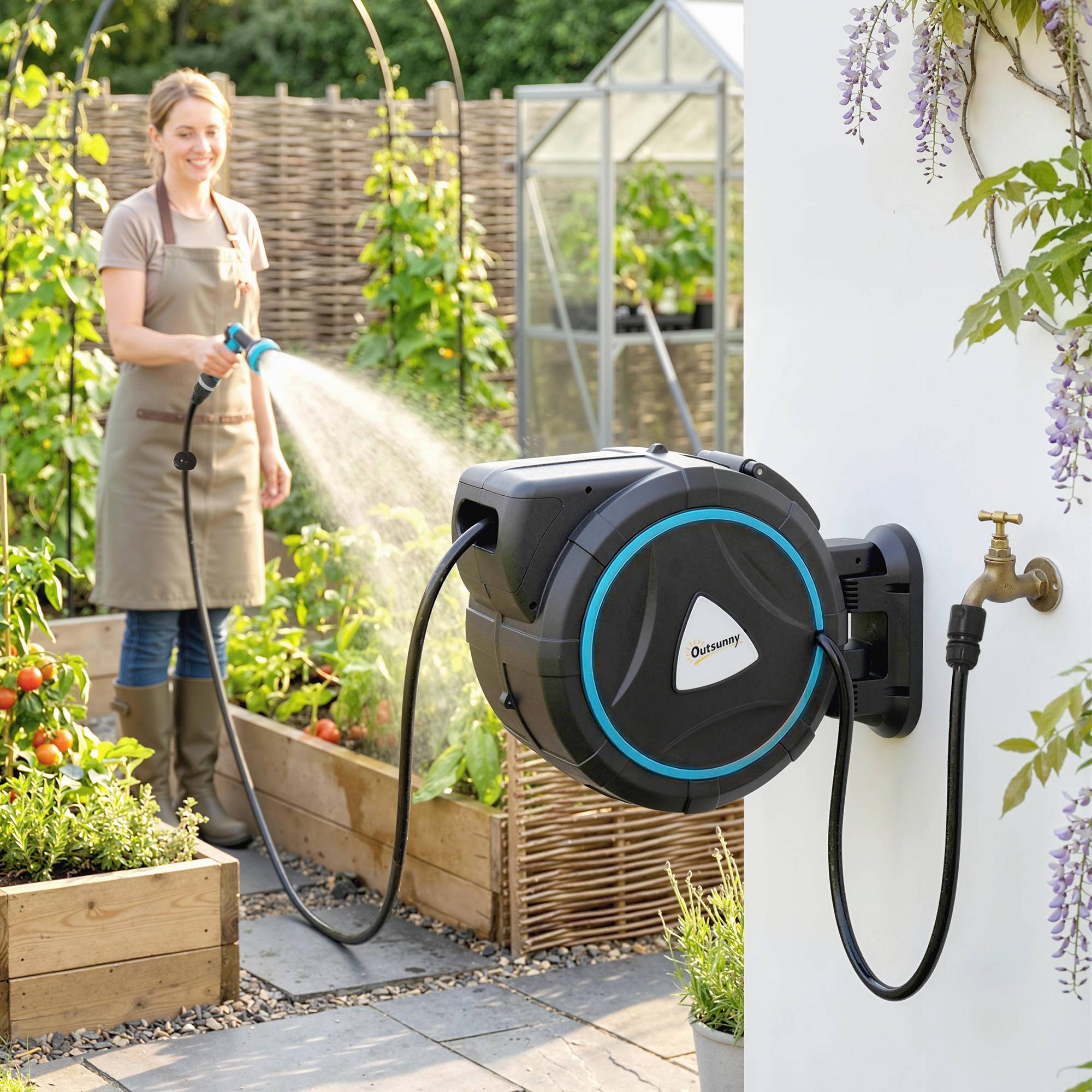 ComfortXL - Enrouleur tuyau arrosage mural PP bleu 23+2 m jardin rétractation automatique - ComfortXL Outdoor Living - Image 3