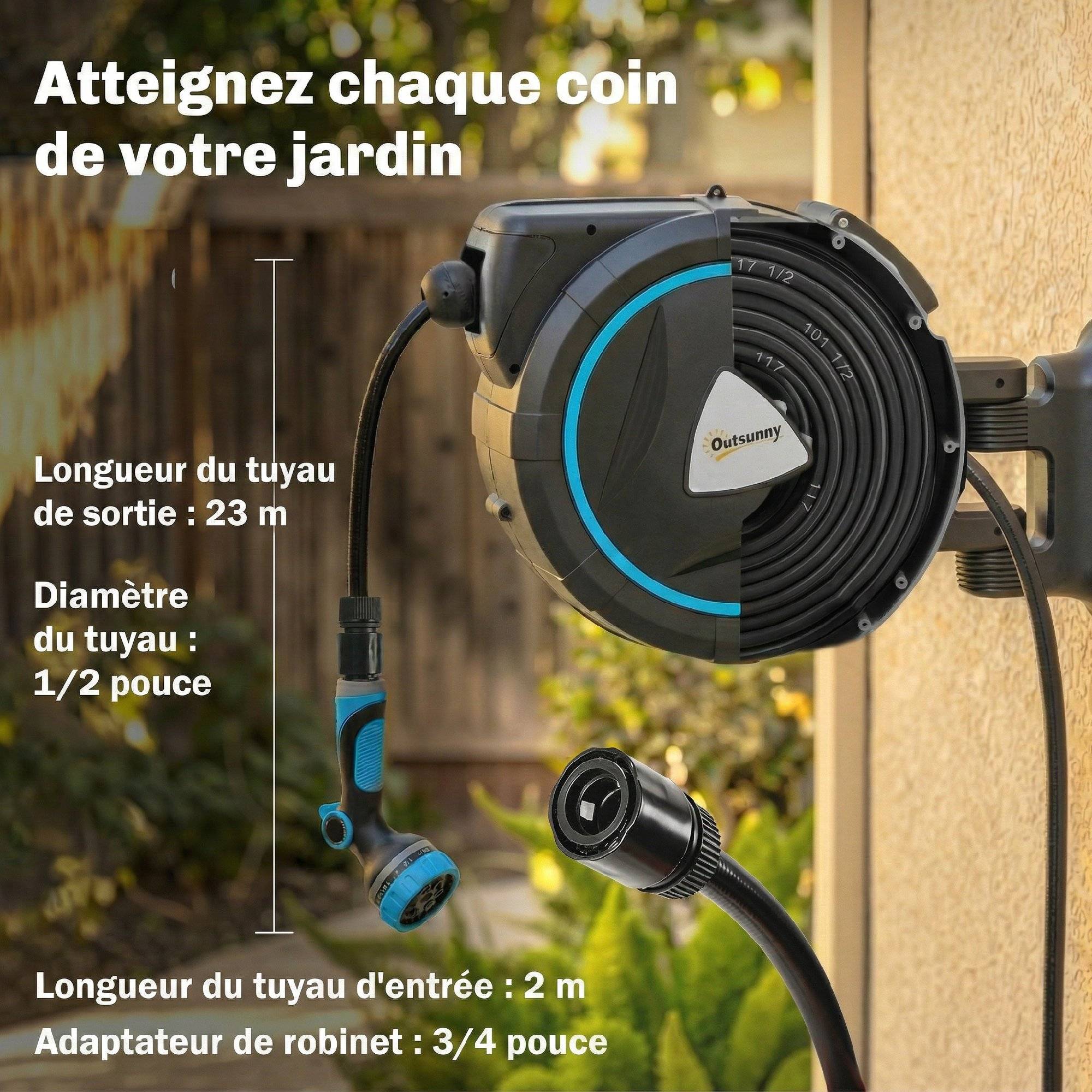 ComfortXL - Enrouleur tuyau arrosage mural PP bleu 23+2 m jardin rétractation automatique - ComfortXL Outdoor Living - Image 5