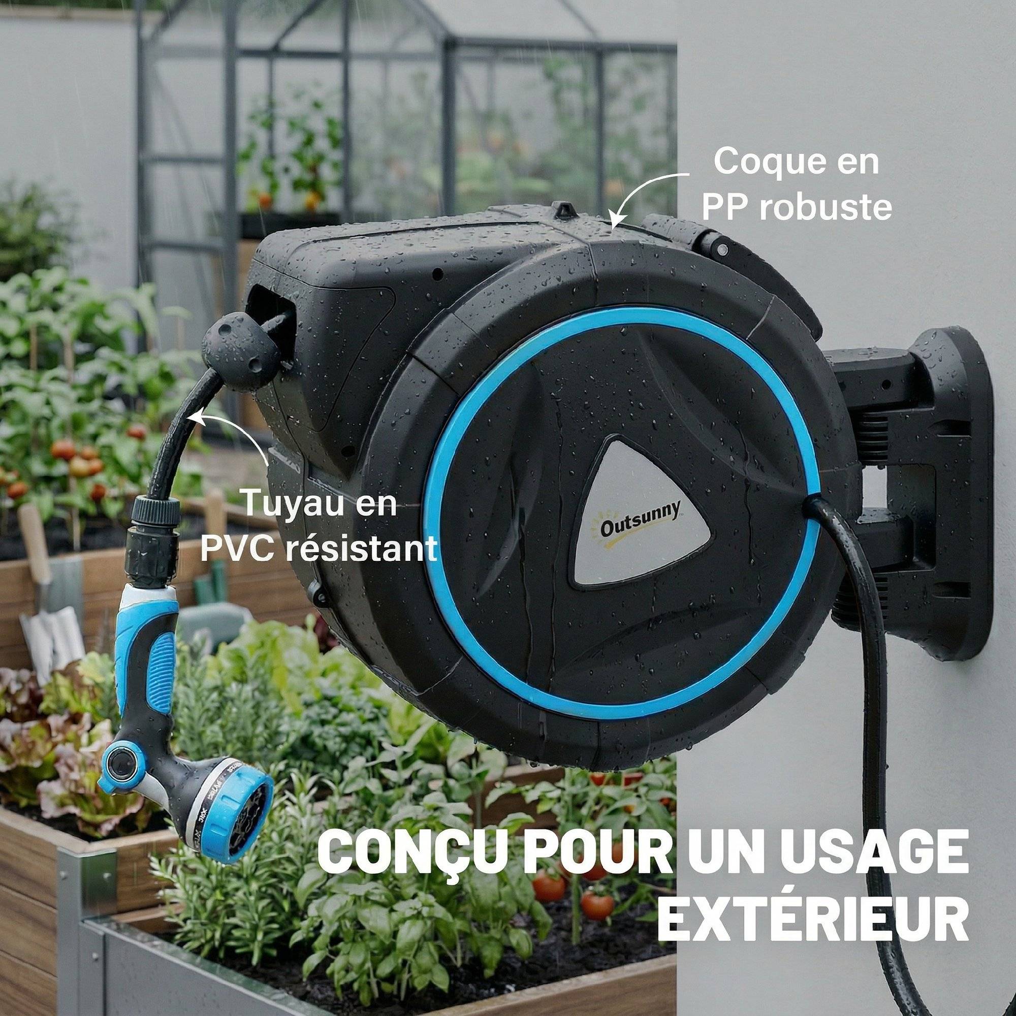 ComfortXL - Enrouleur tuyau arrosage mural PP bleu 23+2 m jardin rétractation automatique - ComfortXL Outdoor Living - Image 9
