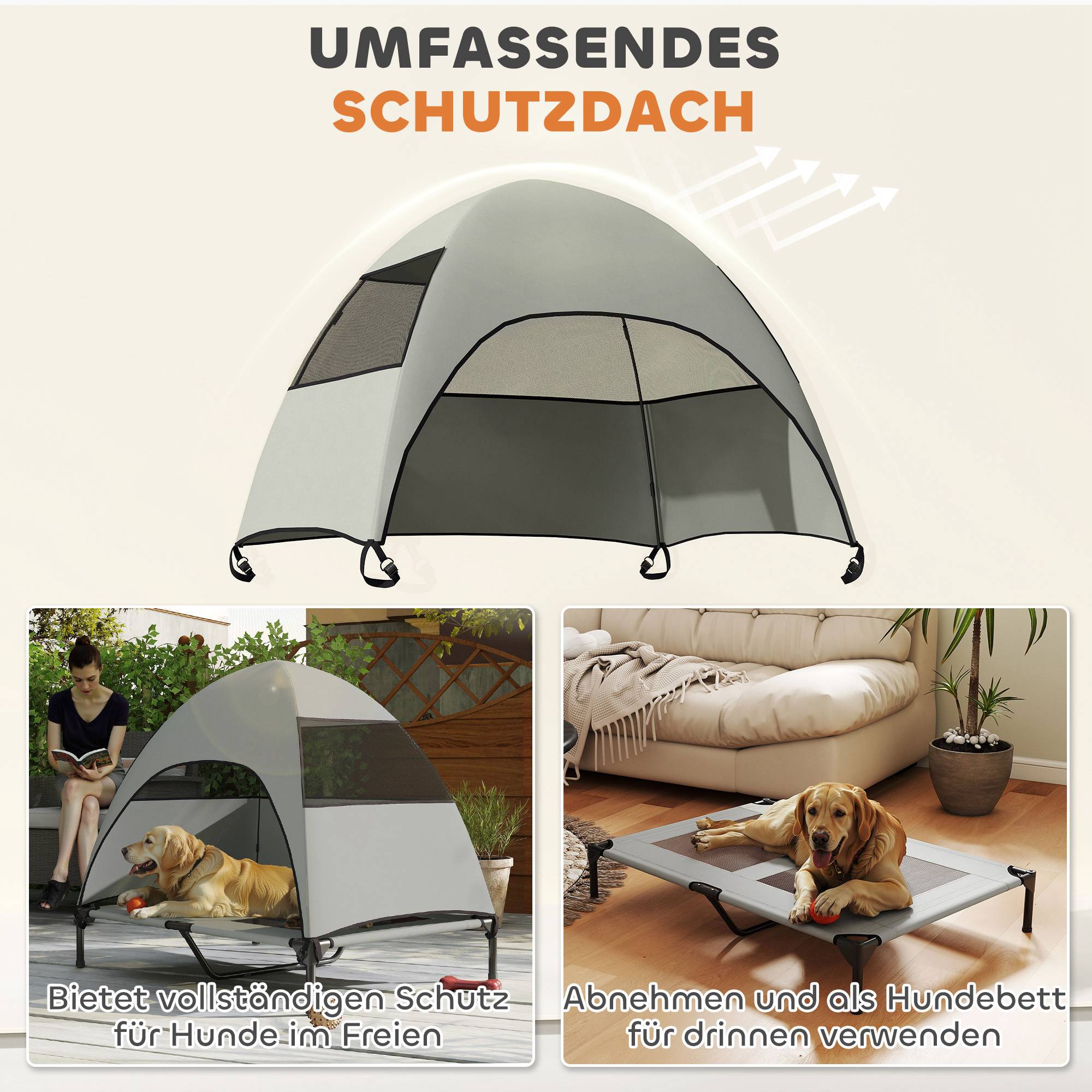 ComfortXL - Lit surélevé pour grand chien avec auvent polyester acier 106 x 76 x 99 cm gris clair extérieur frais et respirant - Image 4