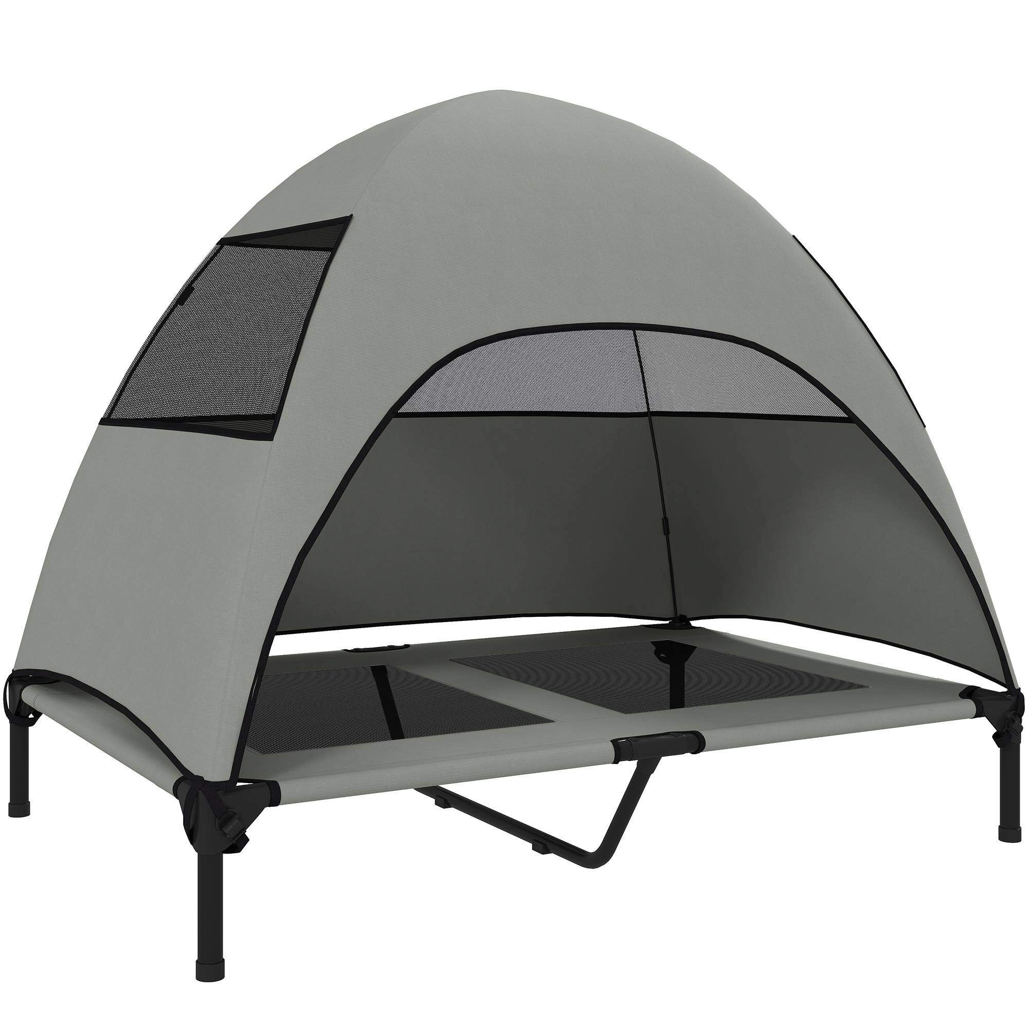 ComfortXL - Lit surélevé pour grand chien avec auvent polyester acier 106 x 76 x 99 cm gris clair extérieur frais et respirant - Image 10