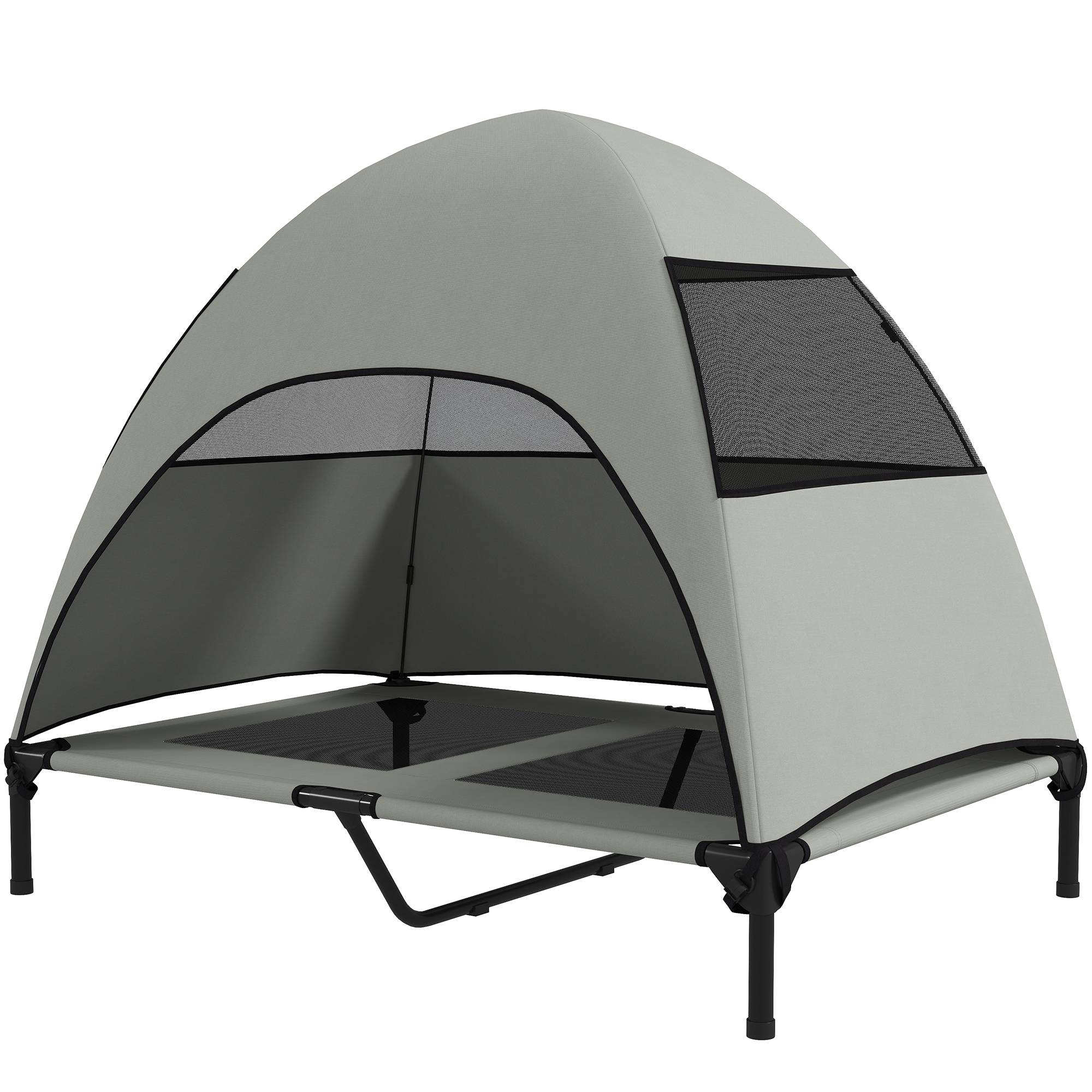 ComfortXL - Lit surélevé pour grand chien avec auvent polyester acier 106 x 76 x 99 cm gris clair extérieur frais et respirant - Image 2