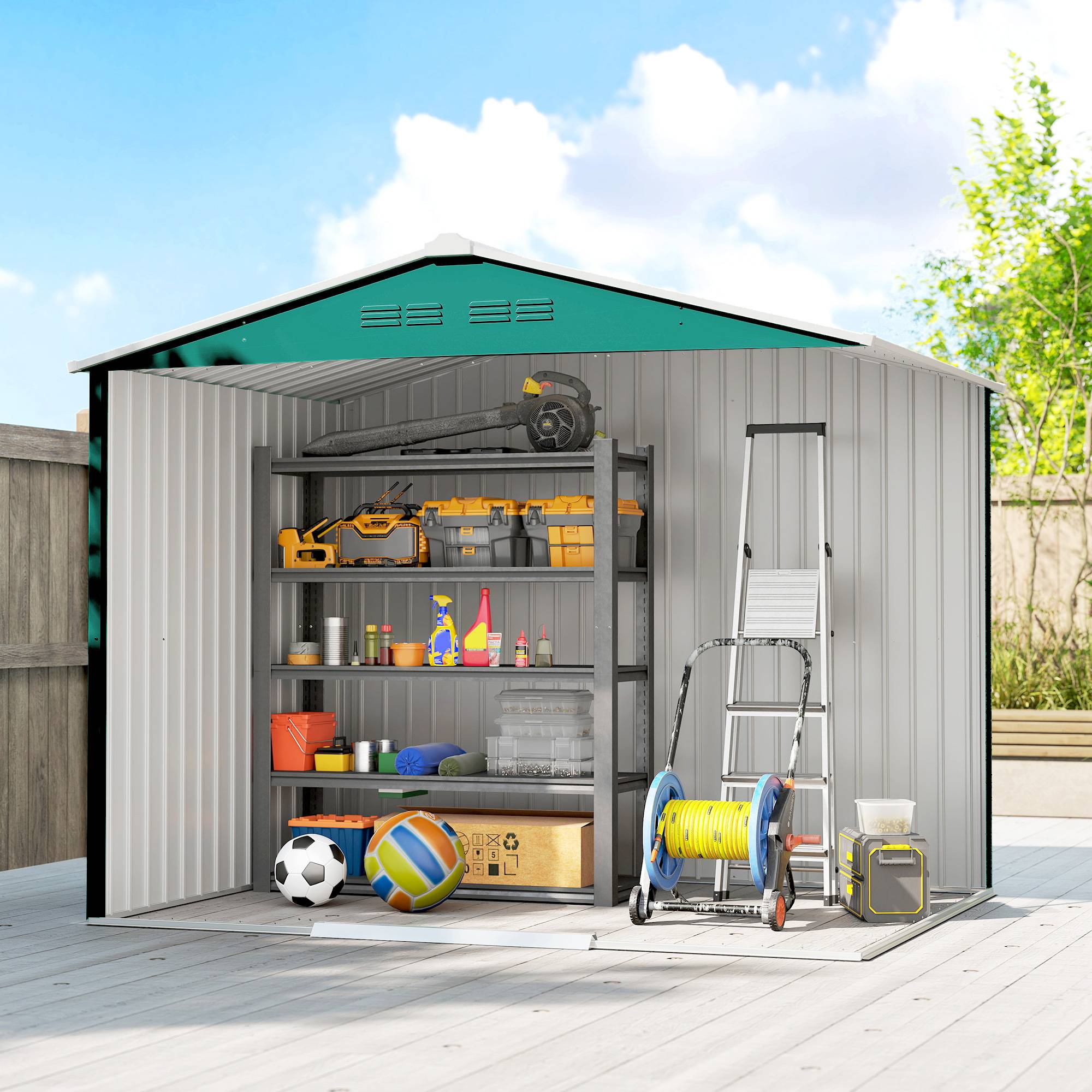Abri de jardin extérieur 3,6 m² (236 x 171 x 191 cm) avec portes coulissantes et aérations, vert - Image 9
