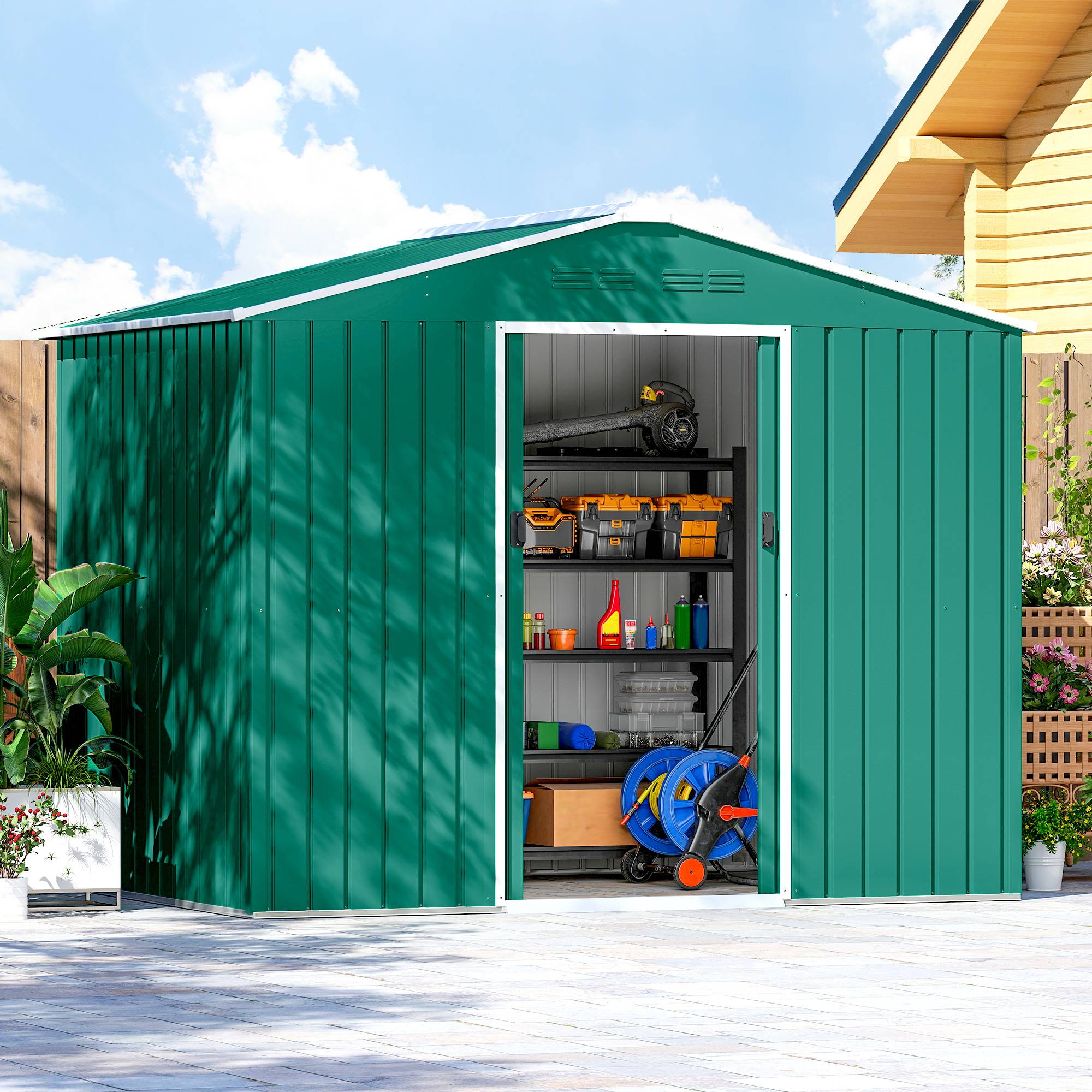 Abri de jardin extérieur 3,6 m² (236 x 171 x 191 cm) avec portes coulissantes et aérations, vert - Image 10