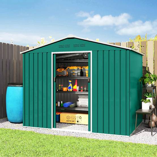 Abri de jardin extérieur 3,6 m² (236 x 171 x 191 cm) avec portes coulissantes et aérations, vert - Image 4