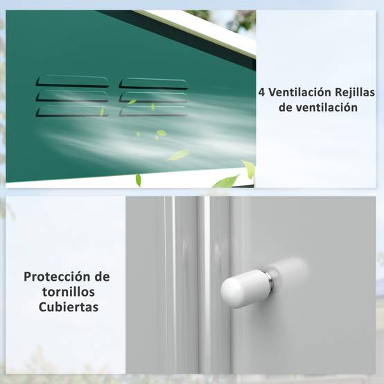 Abri de jardin extérieur 3,6 m² (236 x 171 x 191 cm) avec portes coulissantes et aérations, vert - Image 8