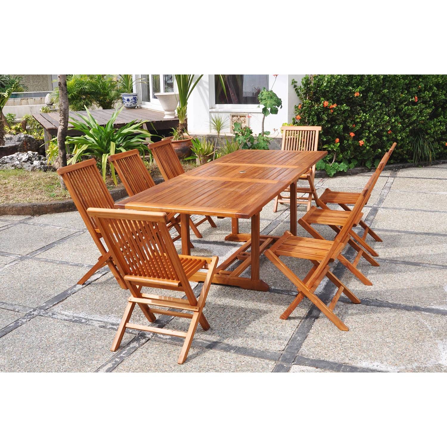 Salon de jardin Teck huilé 8 personnes - Table rectangle + 8 chaises LUBOK - Image 8