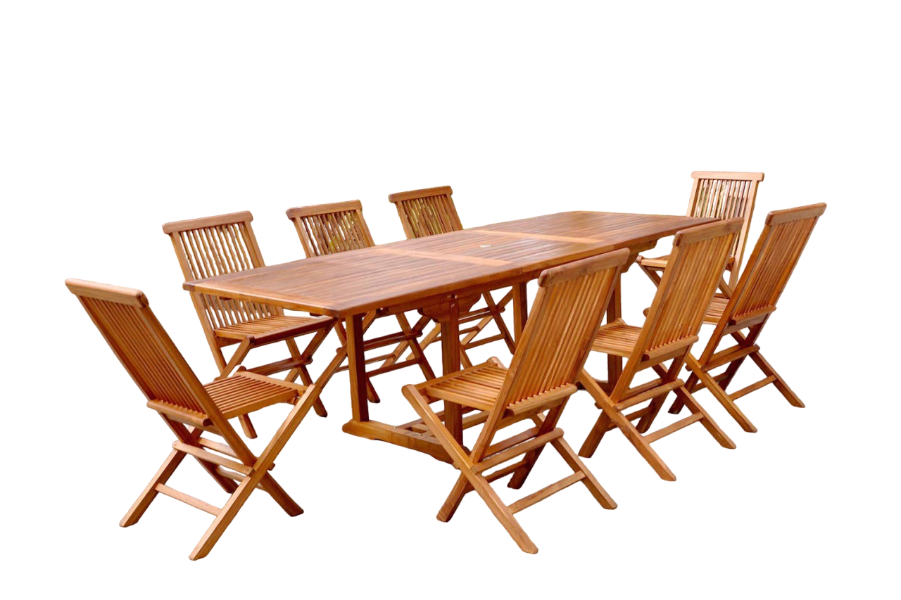 Salon de jardin Teck huilé 8 personnes - Table rectangle + 8 chaises LUBOK