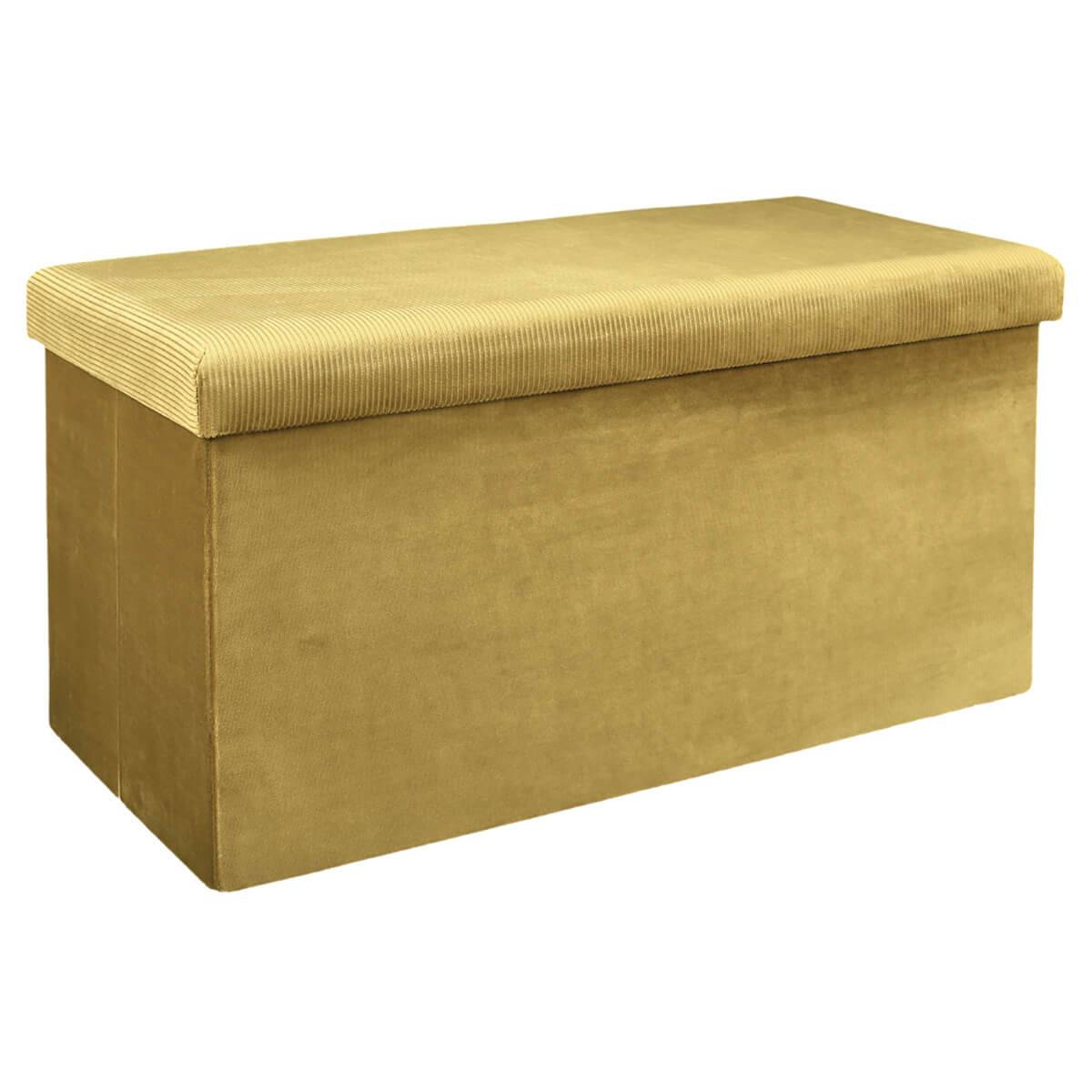Banc Coffre Pliable en Velours Côtelé Jaune Moutarde - NEIRA - Image 1