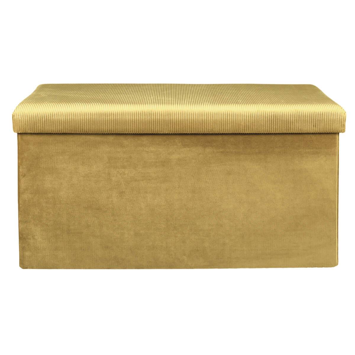 Banc Coffre Pliable en Velours Côtelé Jaune Moutarde - NEIRA - Image 4