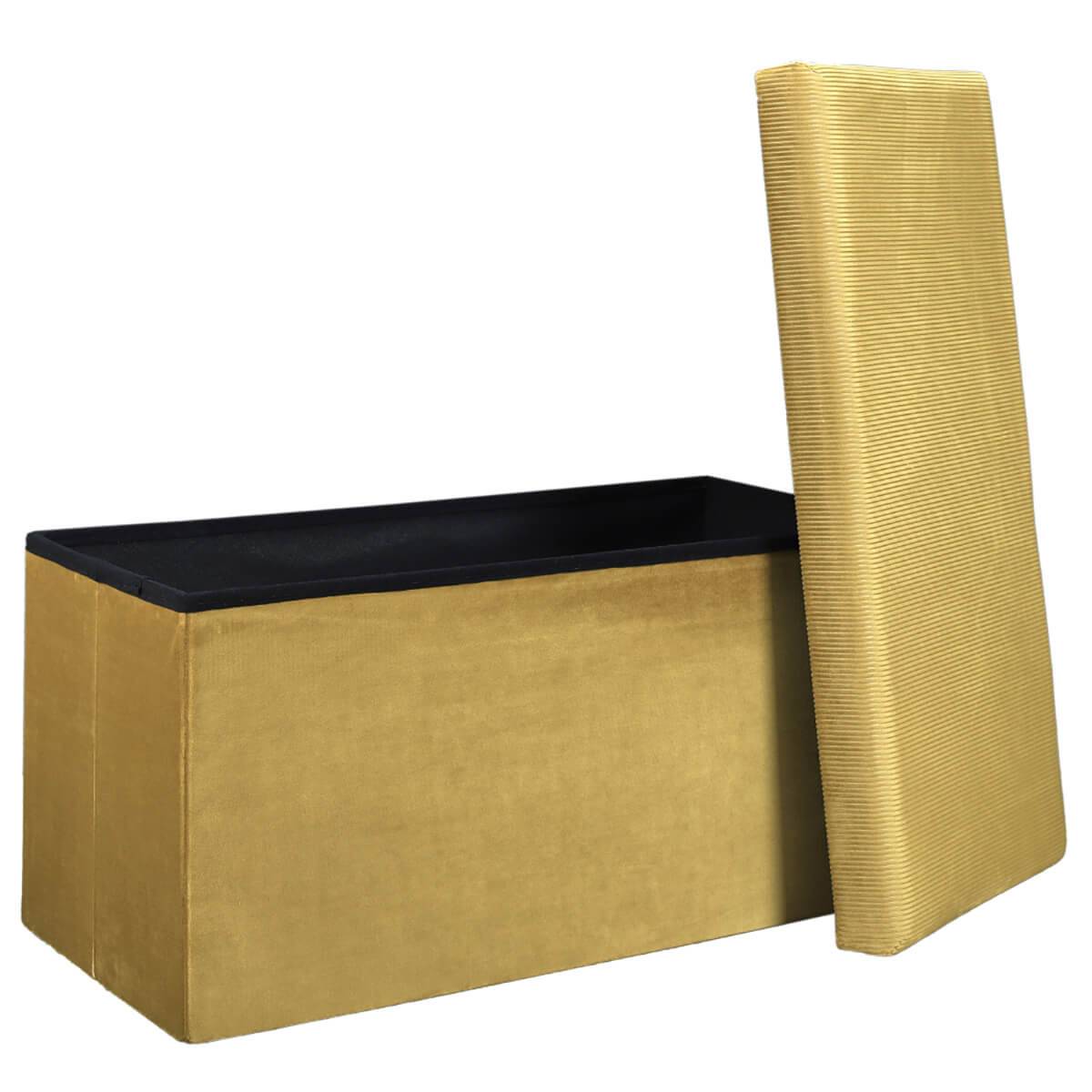Banc Coffre Pliable en Velours Côtelé Jaune Moutarde - NEIRA - Image 2