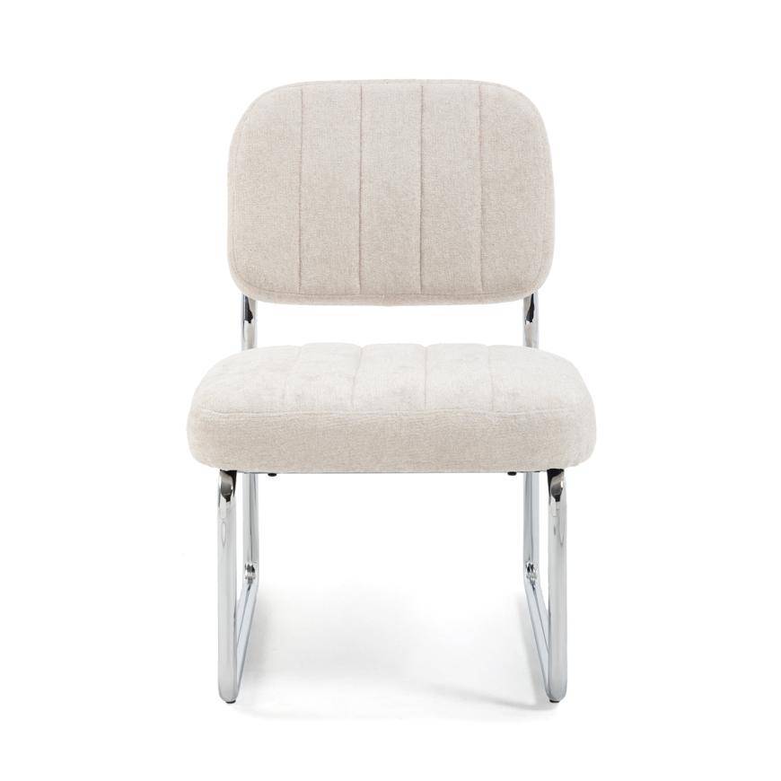 Sicaan Fauteuil beige rembourré pieds chromés et tissu chenille - PAOLA - Image 3