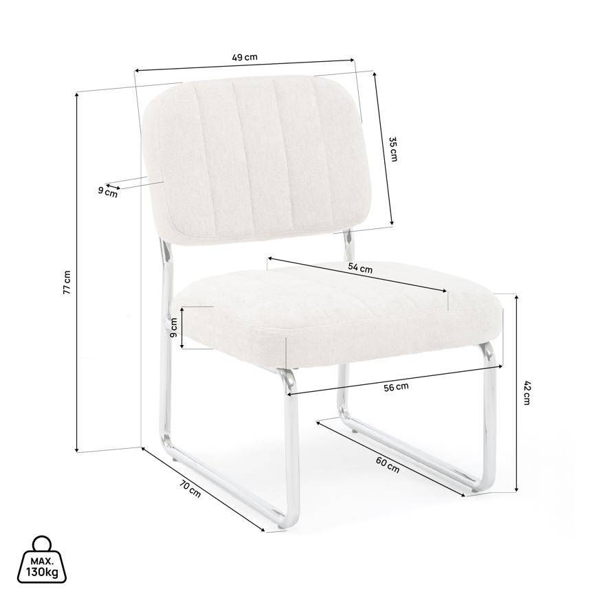 Sicaan Fauteuil beige rembourré pieds chromés et tissu chenille - PAOLA - Image 2