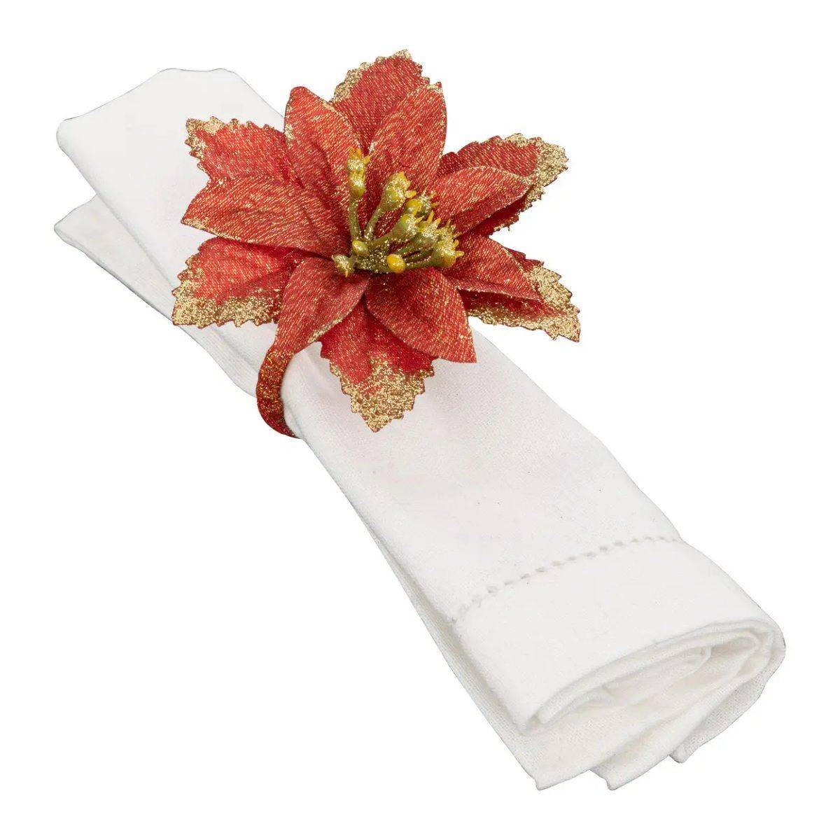 Atmosphera - Lot de 2 Ronds de Serviette "Poinsettia" 9cm Rouge