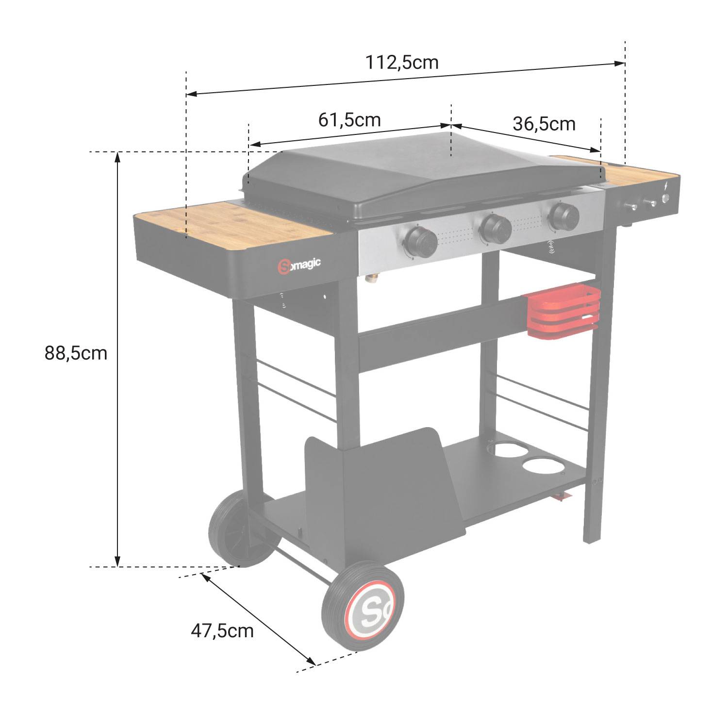 Somagic - Plancha au gaz avec chariot SOLIA 350 3 brûleurs 6,45kW - SOMAGIC - Image 4