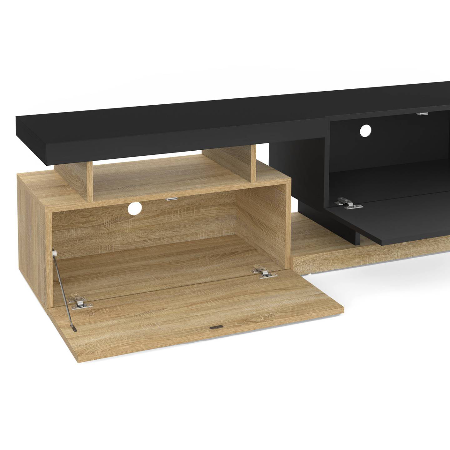 Meuble TV 140 cm ANGULO 2 portes effet bois et noir - Image 6