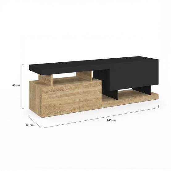 Meuble TV 140 cm ANGULO 2 portes effet bois et noir - Image 5