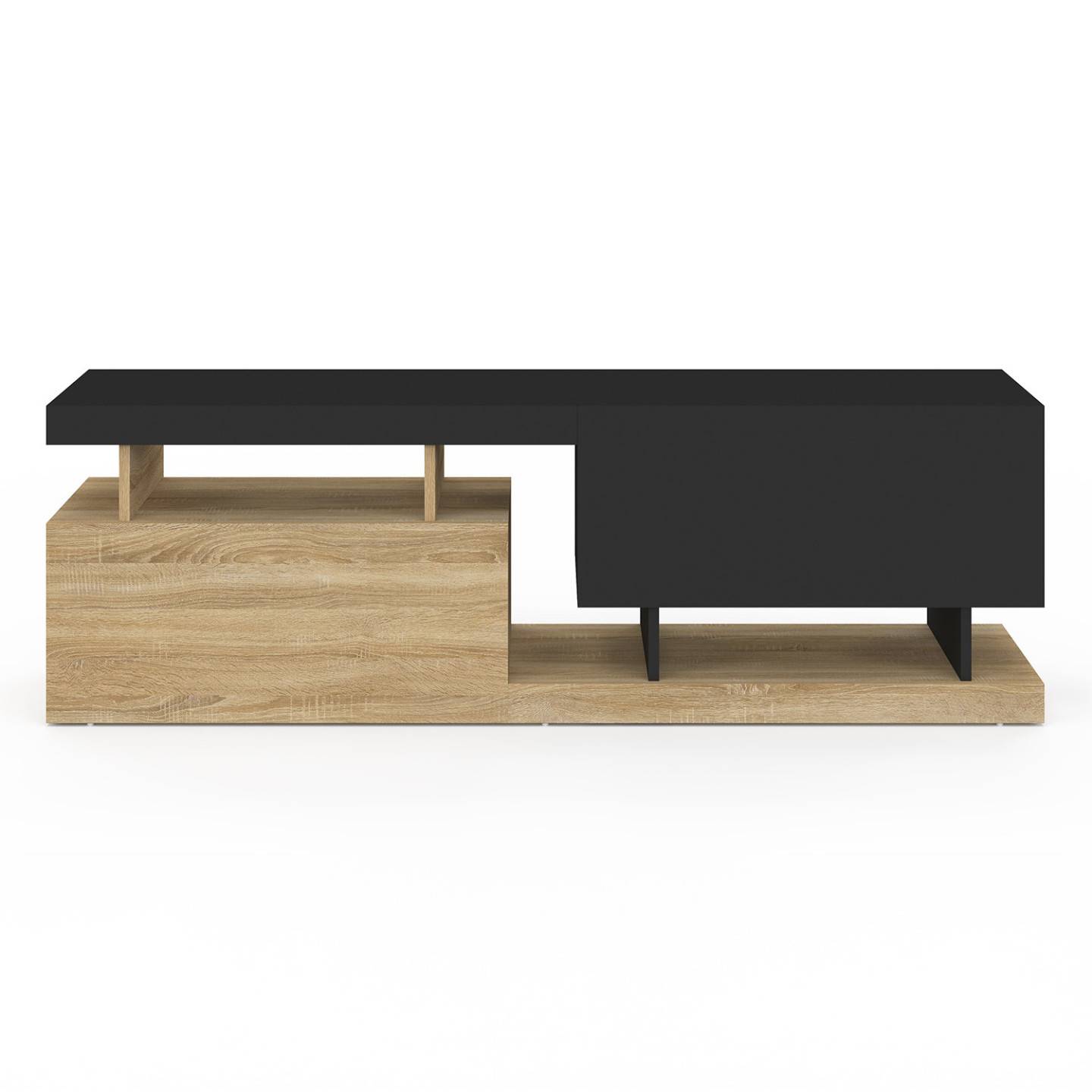 Meuble TV 140 cm ANGULO 2 portes effet bois et noir - Image 3
