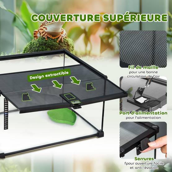 Terrarium Reptiles Verre Habitat Insectes Lézards Bonne Ventilation 50x25cm Noir - ComfortXL Outdoor Living - Image 7