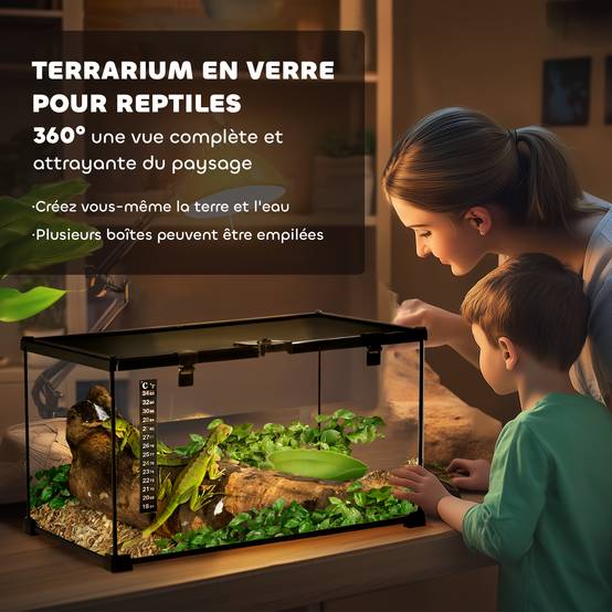 Terrarium Reptiles Verre Habitat Insectes Lézards Bonne Ventilation 50x25cm Noir - ComfortXL Outdoor Living - Image 6