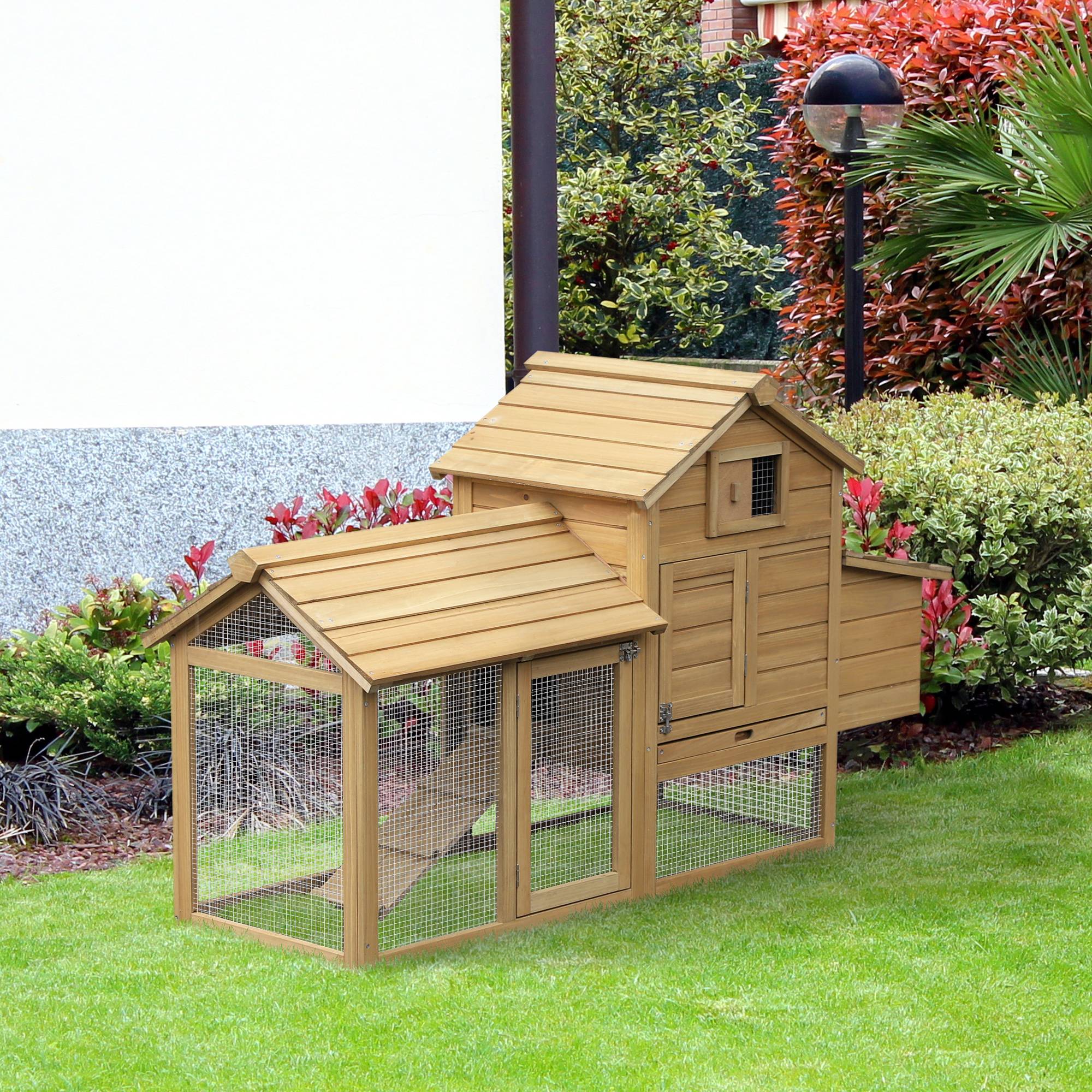 Poulailler bois deux niveaux 151,5 x 54 x 87 cm, 2 portes, pondoir, toit étanche, rampe, jardin, aspect naturel - Image 2