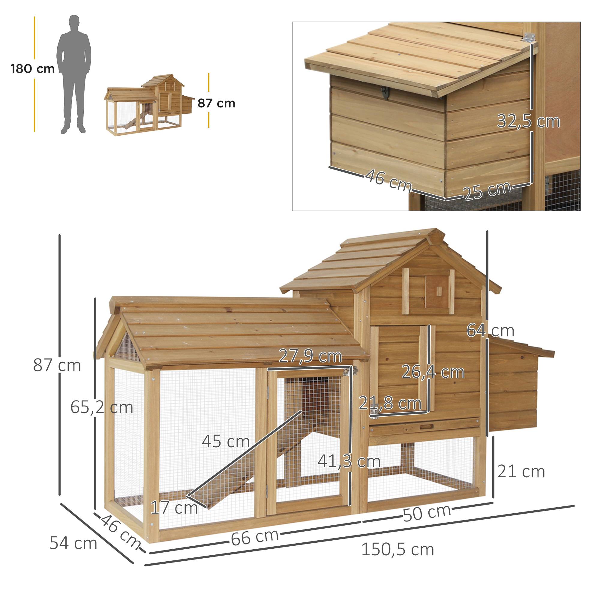 Poulailler bois deux niveaux 151,5 x 54 x 87 cm, 2 portes, pondoir, toit étanche, rampe, jardin, aspect naturel - Image 4